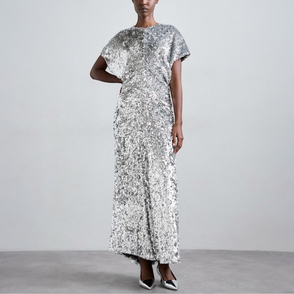 NWT Maje Argent Silver Sequin Dress Size 36 US 4 - Picture 3 of 13